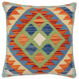 handmade Traditional Pillow Rust Blue Hand-Woven SQUARE 100% WOOL  Hand woven turkish pillow  2 x 2