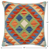 handmade Traditional Pillow Rust Blue Hand-Woven SQUARE 100% WOOL  Hand woven turkish pillow  2 x 2