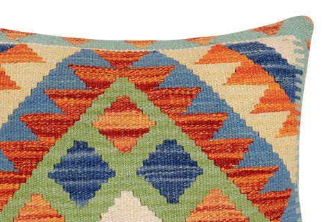 handmade Traditional Pillow Rust Blue Hand-Woven SQUARE 100% WOOL  Hand woven turkish pillow  2 x 2
