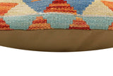 handmade Traditional Pillow Rust Blue Hand-Woven SQUARE 100% WOOL  Hand woven turkish pillow  2 x 2