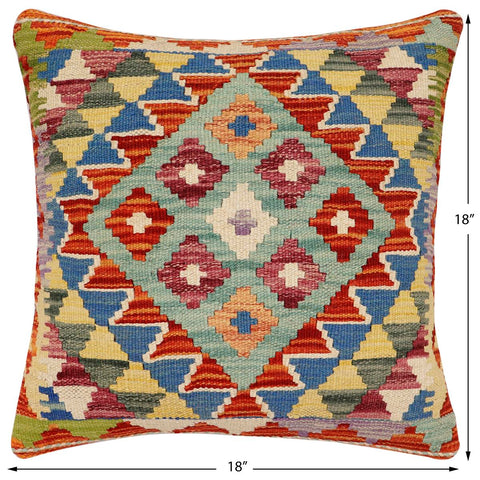 handmade Traditional Pillow Rust Blue Hand-Woven SQUARE 100% WOOL Hand woven turkish pillow2 x 2
