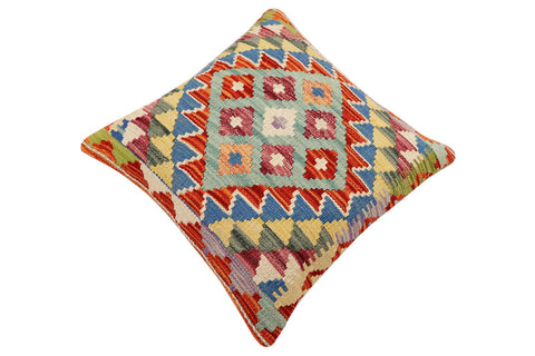 handmade Traditional Pillow Rust Blue Hand-Woven SQUARE 100% WOOL Hand woven turkish pillow2 x 2