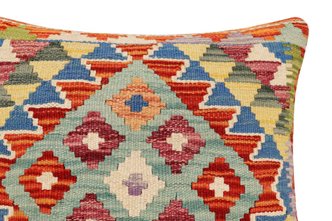 handmade Traditional Pillow Rust Blue Hand-Woven SQUARE 100% WOOL Hand woven turkish pillow2 x 2