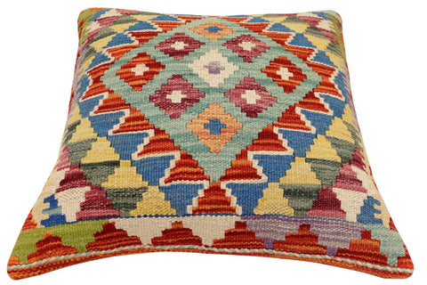 handmade Traditional Pillow Rust Blue Hand-Woven SQUARE 100% WOOL Hand woven turkish pillow2 x 2