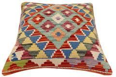handmade Traditional Pillow Rust Blue Hand-Woven SQUARE 100% WOOL Hand woven turkish pillow2' x 2'