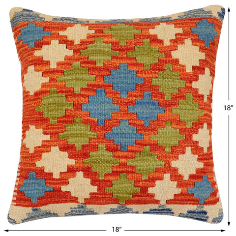 handmade Traditional Pillow Rust Blue Hand-Woven SQUARE 100% WOOL Hand woven turkish pillow2 x 2