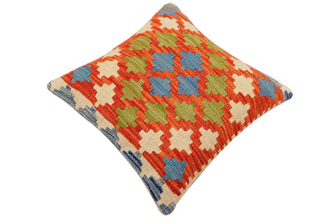 handmade Traditional Pillow Rust Blue Hand-Woven SQUARE 100% WOOL Hand woven turkish pillow2 x 2