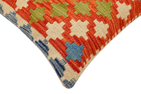 handmade Traditional Pillow Rust Blue Hand-Woven SQUARE 100% WOOL Hand woven turkish pillow2 x 2