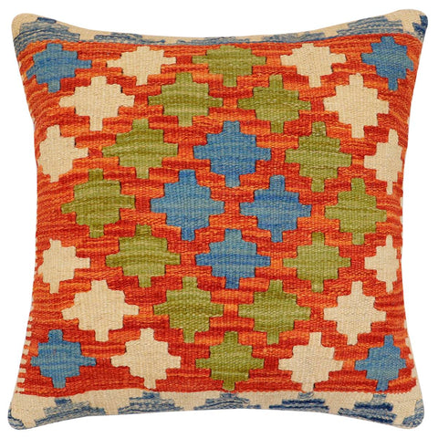 handmade Traditional Pillow Rust Blue Hand-Woven SQUARE 100% WOOL Hand woven turkish pillow2 x 2