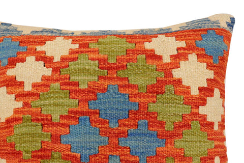 handmade Traditional Pillow Rust Blue Hand-Woven SQUARE 100% WOOL Hand woven turkish pillow2 x 2