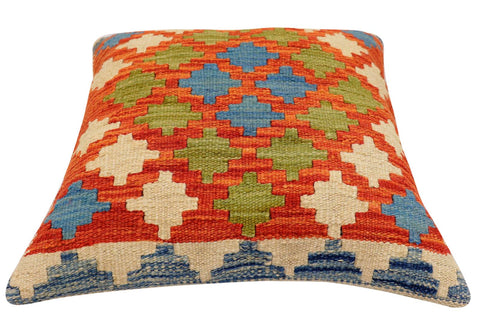 handmade Traditional Pillow Rust Blue Hand-Woven SQUARE 100% WOOL Hand woven turkish pillow2 x 2