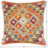 handmade Traditional Pillow Rust Blue Hand-Woven SQUARE 100% WOOL Hand woven turkish pillow2' x 2'