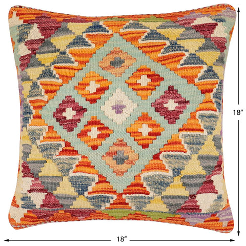 handmade Traditional Pillow Rust Blue Hand-Woven SQUARE 100% WOOL Hand woven turkish pillow2 x 2