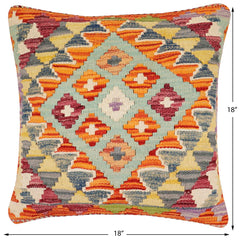 handmade Traditional Pillow Rust Blue Hand-Woven SQUARE 100% WOOL Hand woven turkish pillow2' x 2'