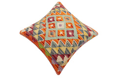 handmade Traditional Pillow Rust Blue Hand-Woven SQUARE 100% WOOL Hand woven turkish pillow2' x 2'