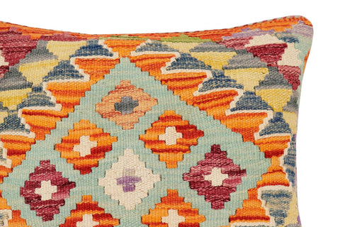handmade Traditional Pillow Rust Blue Hand-Woven SQUARE 100% WOOL Hand woven turkish pillow2 x 2