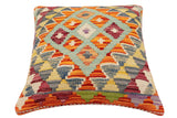 handmade Traditional Pillow Rust Blue Hand-Woven SQUARE 100% WOOL Hand woven turkish pillow2' x 2'