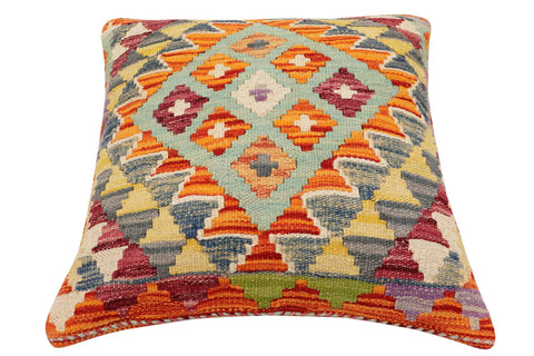 handmade Traditional Pillow Rust Blue Hand-Woven SQUARE 100% WOOL Hand woven turkish pillow2 x 2
