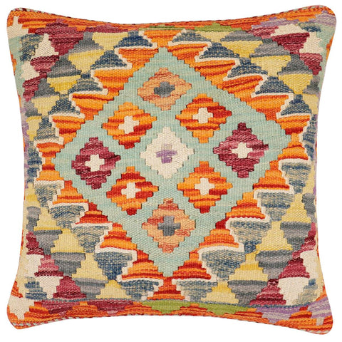 handmade Traditional Pillow Rust Blue Hand-Woven SQUARE 100% WOOL Hand woven turkish pillow2 x 2