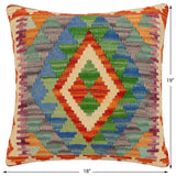 handmade Traditional Pillow Rust Blue Hand-Woven SQUARE 100% WOOL  Hand woven turkish pillow  2 x 2