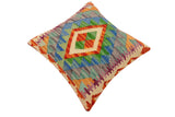 handmade Traditional Pillow Rust Blue Hand-Woven SQUARE 100% WOOL  Hand woven turkish pillow  2 x 2