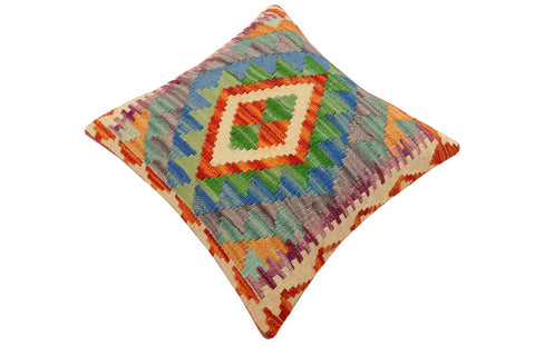 handmade Traditional Pillow Rust Blue Hand-Woven SQUARE 100% WOOL  Hand woven turkish pillow  2 x 2