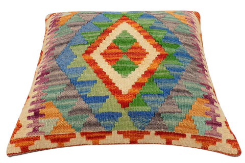 handmade Traditional Pillow Rust Blue Hand-Woven SQUARE 100% WOOL  Hand woven turkish pillow  2 x 2