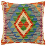 handmade Traditional Pillow Rust Blue Hand-Woven SQUARE 100% WOOL  Hand woven turkish pillow  2 x 2