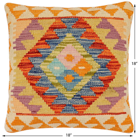 handmade Traditional Pillow Rust Blue Hand-Woven SQUARE 100% WOOL Hand woven turkish pillow2 x 2