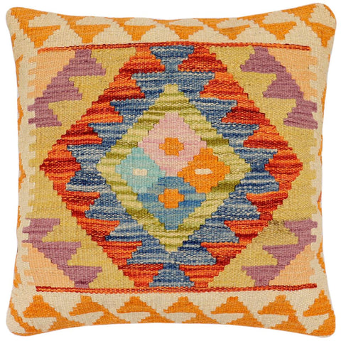 handmade Traditional Pillow Rust Blue Hand-Woven SQUARE 100% WOOL Hand woven turkish pillow2 x 2