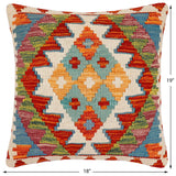 handmade Traditional Pillow Rust Blue Hand-Woven SQUARE 100% WOOL  Hand woven turkish pillow  2 x 2