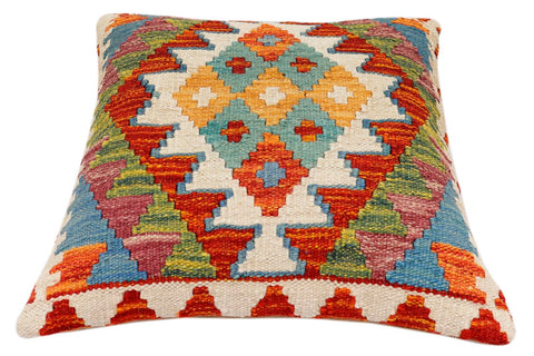 handmade Traditional Pillow Rust Blue Hand-Woven SQUARE 100% WOOL  Hand woven turkish pillow  2 x 2