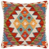handmade Traditional Pillow Rust Blue Hand-Woven SQUARE 100% WOOL  Hand woven turkish pillow  2 x 2
