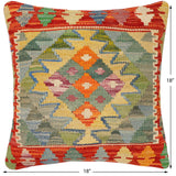 handmade Traditional Pillow Rust Blue Hand-Woven SQUARE 100% WOOL Hand woven turkish pillow2' x 2'