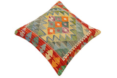 handmade Traditional Pillow Rust Blue Hand-Woven SQUARE 100% WOOL Hand woven turkish pillow2' x 2'