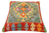 handmade Traditional Pillow Rust Blue Hand-Woven SQUARE 100% WOOL Hand woven turkish pillow2' x 2'