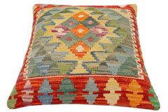 handmade Traditional Pillow Rust Blue Hand-Woven SQUARE 100% WOOL Hand woven turkish pillow2' x 2'
