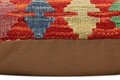 handmade Traditional Pillow Rust Blue Hand-Woven SQUARE 100% WOOL Hand woven turkish pillow2' x 2'