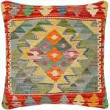 handmade Traditional Pillow Rust Blue Hand-Woven SQUARE 100% WOOL Hand woven turkish pillow2' x 2'