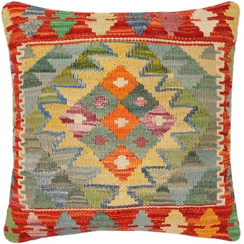 handmade Traditional Pillow Rust Blue Hand-Woven SQUARE 100% WOOL Hand woven turkish pillow2 x 2