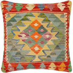 handmade Traditional Pillow Rust Blue Hand-Woven SQUARE 100% WOOL Hand woven turkish pillow2' x 2'