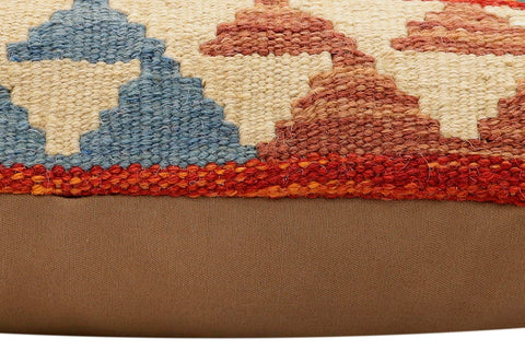 handmade Traditional Pillow Rust Blue Hand-Woven SQUARE 100% WOOL  Hand woven turkish pillow  2 x 2