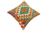 handmade Traditional Pillow Rust Blue Hand-Woven SQUARE 100% WOOL Hand woven turkish pillow2' x 2'