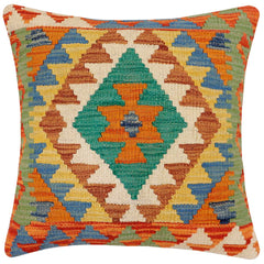 handmade Traditional Pillow Rust Blue Hand-Woven SQUARE 100% WOOL Hand woven turkish pillow2' x 2'