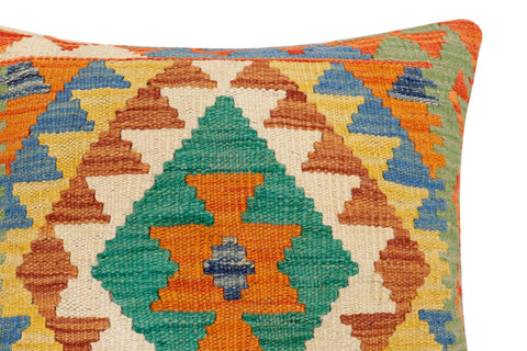 handmade Traditional Pillow Rust Blue Hand-Woven SQUARE 100% WOOL Hand woven turkish pillow2 x 2