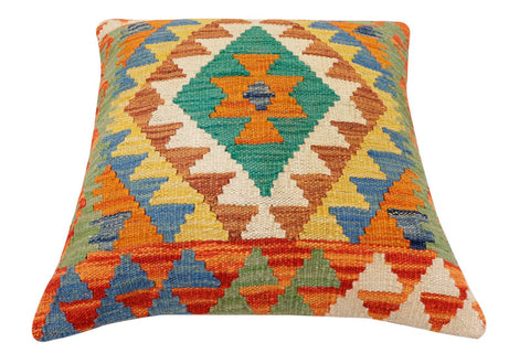 handmade Traditional Pillow Rust Blue Hand-Woven SQUARE 100% WOOL Hand woven turkish pillow2 x 2