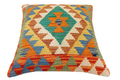 handmade Traditional Pillow Rust Blue Hand-Woven SQUARE 100% WOOL Hand woven turkish pillow2' x 2'