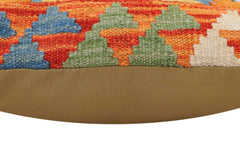 handmade Traditional Pillow Rust Blue Hand-Woven SQUARE 100% WOOL Hand woven turkish pillow2' x 2'