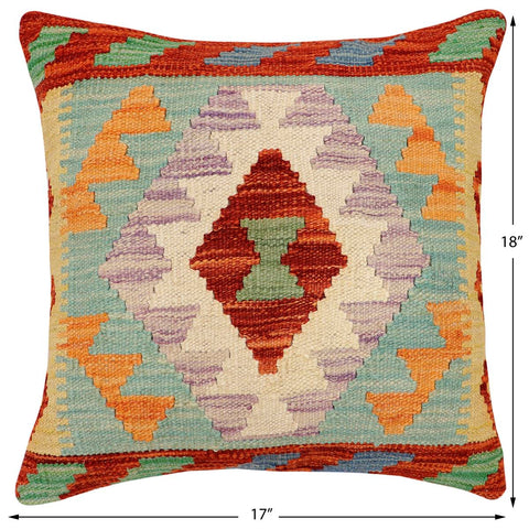 handmade Traditional Pillow Rust Blue Hand-Woven SQUARE 100% WOOL  Hand woven turkish pillow  2 x 2