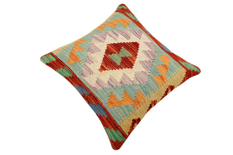 handmade Traditional Pillow Rust Blue Hand-Woven SQUARE 100% WOOL  Hand woven turkish pillow  2 x 2